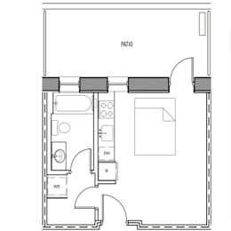 A floor plan of a house with a labeled patio.