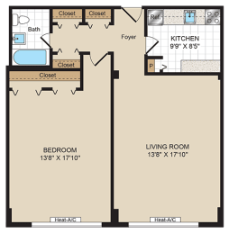 One Bedroom 24-1G Floorplan at 2400 Pennsylvania Avenue Apartments