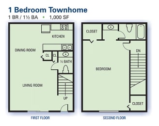 Floor Plan  One Bedroom/One and a Half Bathroom