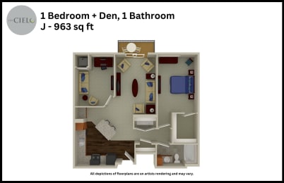 Floor Plan  a floor plan of a 1 bedroom  den 1 bathroom