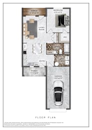 Floor Plan  A floor plan of a house with a garage and a living room.