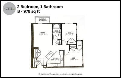 Floor Plan  the floor plan of 2 bedroom 1 bathroom b 998 sq ft