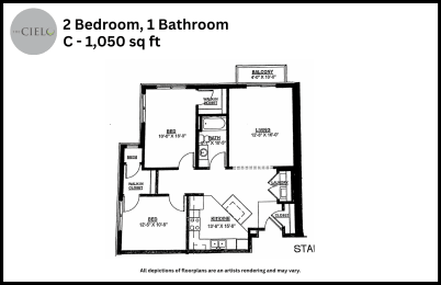 Floor Plan  the floor plan of 2 bedroom 1 bathroom c c031 sq ft