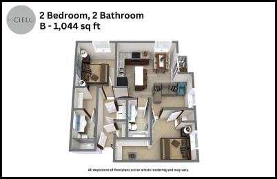 Floor Plan  an arrangement of bedrooms are in a partial rendering of a floor plan