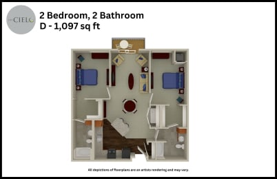 Floor Plan  a floor plan of a 2 bedroom 2 bathroom d 1 997 sq ft