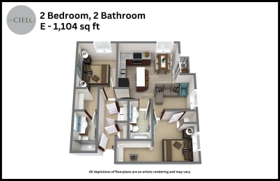 Floor Plan  an arrangement of bedrooms in an apartment including a gym and a bathroom
