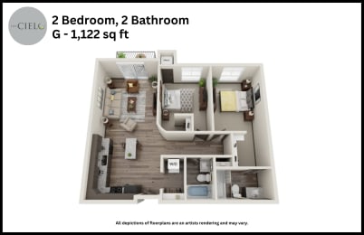 Floor Plan  a floor plan of 2 bedroom 2 bathroom g 1 1120 sq ft