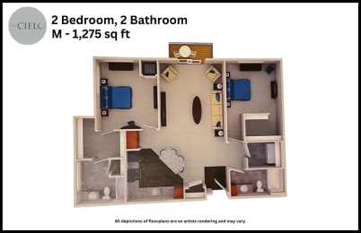 Floor Plan  a floor plan of a 2 bedroom 2 bathroom m 1125 sq ft