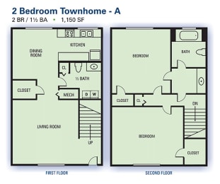 Floor Plan  Two Bedroom/One and a Half Bathroom