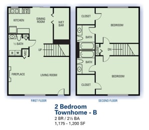Floor Plan  Two Bedroom/Two & a Half Bathroom Townhome