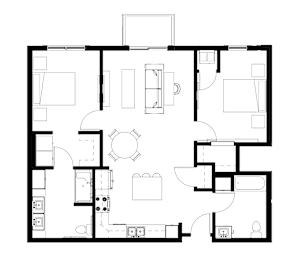 A black and white image of a floor plan for a house.