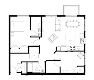 A black and white image of a floor plan for a house.