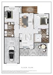 Floor Plan  A floor plan of a house with a garage and a porch.