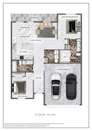 Floor Plan  A floor plan of a house with a garage and two cars.