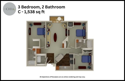 Floor Plan  a floor plan of a 3 bedroom 2 bathroom c 1308 sq ft