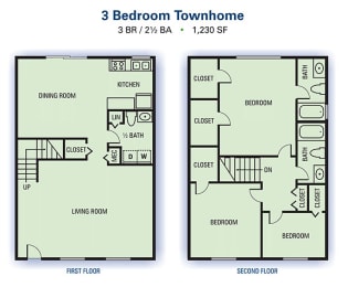 Floor Plan  Three Bedroom/ Two and a Half Bathroom