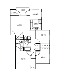 Floor Plan  3 Bedroom | 2 Bath