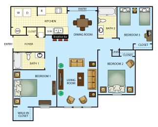 Floor Plan  a floor plan of a home with bedrooms and a living room