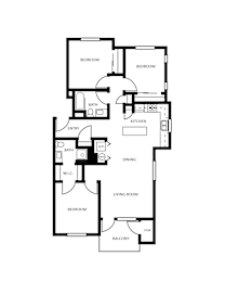 Three bed two bathroom floorplan with balcony at Harper Ridge Apartments, Idaho