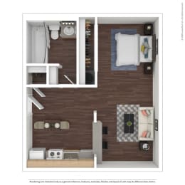 Floor Plan  a stylized floor plan with a bedroom and a bathroom