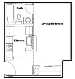 Floor Plan  a floor plan of a small house with a bedroom and a living room