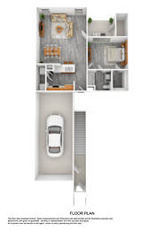 Floor Plan  A floor plan of a house with a car parked in the garage.