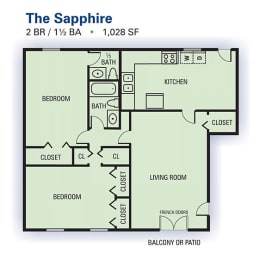 Floor Plan  Emerald Pointe 2 Bed | 1.5 Bath