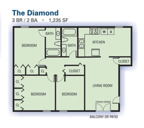 Floor Plan  Emerald Pointe 3 Bed | 2 Bath