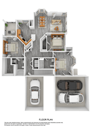Floor Plan  A floor plan of a house with two cars parked in the garage.