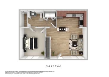Floor Plan  a stylized floor plan of a 1 bedroom floor plan
