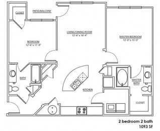 a floor plan of a 2 bedroom 2 bathroom floor plan