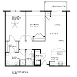 Cherrywood two bedroom floor plan with patio at The Estates at Arbor Oaks Apartments, Minnesota