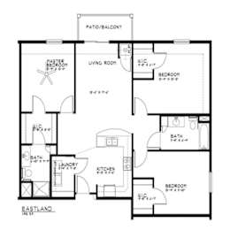 Eastland 3 bedroom 2 bathroom floor plan at The Estates at Arbor Oaks Apartments, Minnesota, 55304