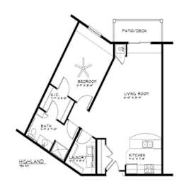 Highland floor plan with one bedroom layout at The Estates at Arbor Oaks Apartments, Andover, MN 55304