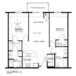 Two bedroom floor plan layout with living areas at The Estates at Arbor Oaks Apartments, Andover, MN