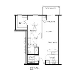 Sterling one bedroom floor plan layout at The Estates at Arbor Oaks Apartments, Minnesota, 55304