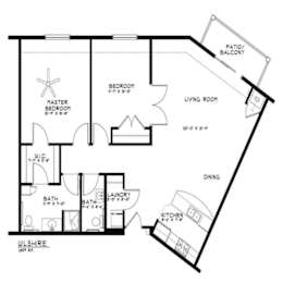Two bedroom floor plan with angled balcony at The Estates at Arbor Oaks Apartments, Andover, MN 55304
