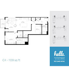 C4 floor plan 1109 square feet two bedroom layout at Hello Apartments, Minneapolis, 55427