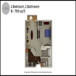 B Floor Plan at The Cielo Apartments, Minnesota