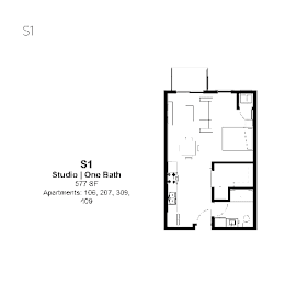 Studio Floor Plan at The Hendrickson, Falcon Heights, MN