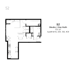 Studio Floor Plan at The Hendrickson, Falcon Heights, 55113