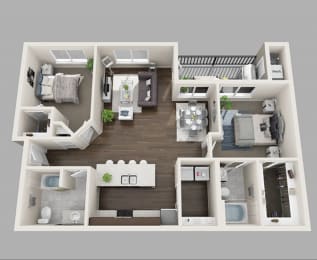 floor plan two bedroom 2 bath 1,113 sq. ft. at First Creek, Denver, Colorado