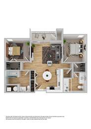 Two bedroom floor plan with open layout at Lofts at Innovation Center Apartments, Richland, WA