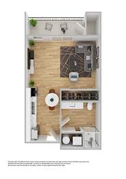 Studio floor plan with balcony view at Lofts at Innovation Center Apartments, Richland