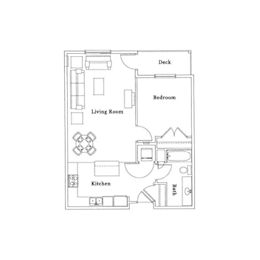 One bedroom floor plan with deck at Cypress Court Apartments, St Cloud, MN