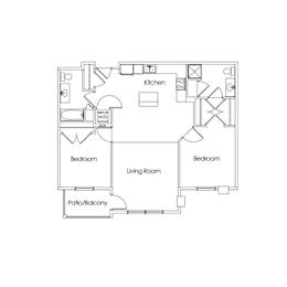 2 bed apartment floor plan layout at Cypress Court Apartments, Minnesota, 56303