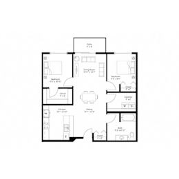 Two bedroom apartment floor plan layout at Grand Gateway Apartments, Minnesota