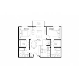 Two bedroom two bath floor plan at Grand Gateway Apartments, Minnesota, 56301