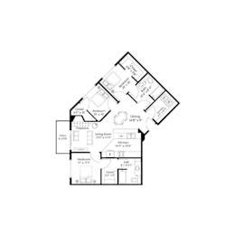 Two bedroom floor plan with angled walls at Grand Gateway Apartments, St Cloud, MN 56301