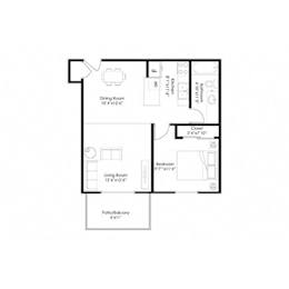 One bedroom floor plan with patio balcony at Prosper West Apartments, Minnesota